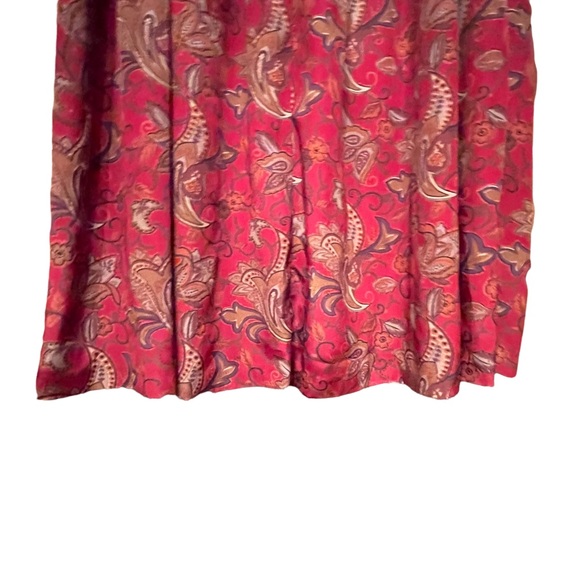 Vintage Leslie Fay Pleated Burgundy Floral Paisley Skirt Side Zip/Button Sz 14 - Picture 6 of 10